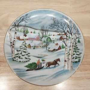 Lefton China Decorative Plate Winter Village Scene 8in  004